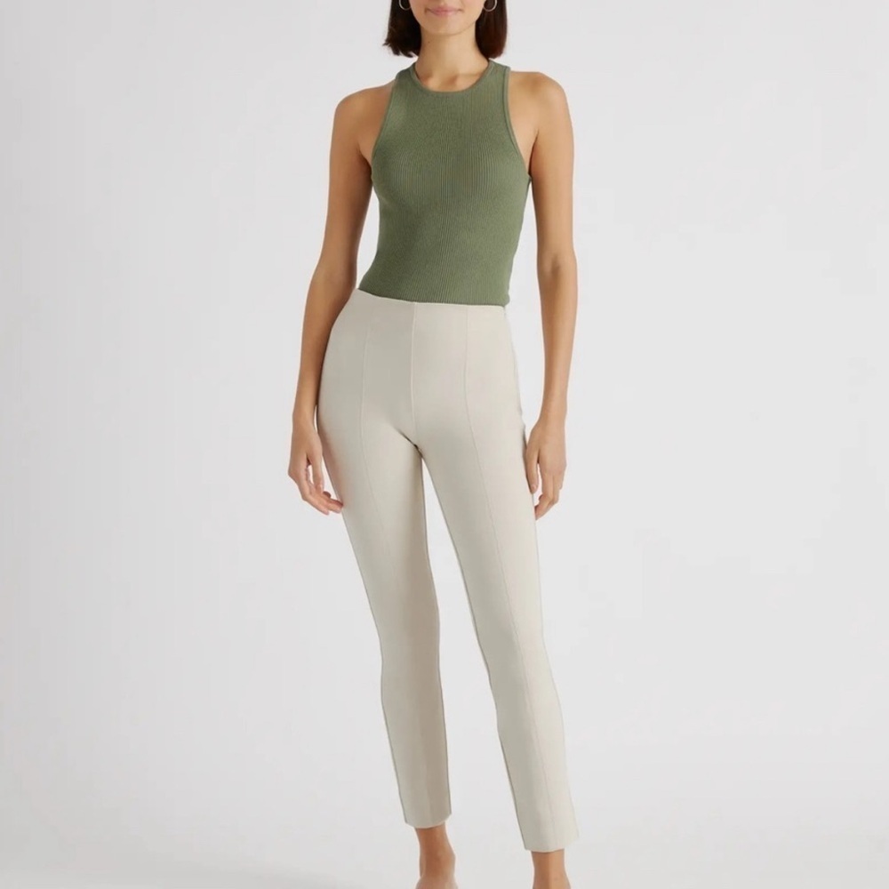 Quince Tan Beige Ultra-Stretch Ponte Pintuck Ankle Trouser Pant Size L Petite